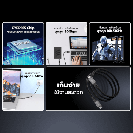 สายชาร์จเร็วแบบแม่เหล็ก ZTEC รุ่น ZC661 USB-C TO USB-C สีดำ THUNDER 5,USB 4 (รองรับการเชื่อมต่อภาพ 16K)_2